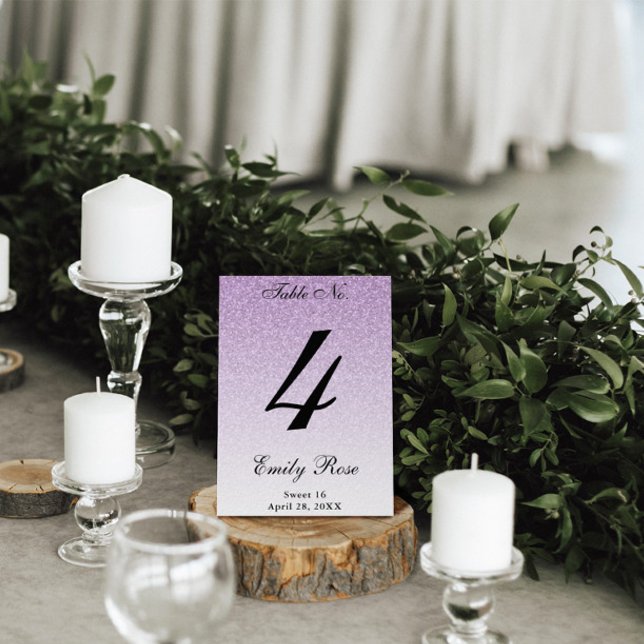 Purple Glam Glitter Table Number Card (Creator Uploaded)