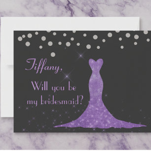 Purple Glam Gown Sparkle Bridesmaid Proposal Invitation