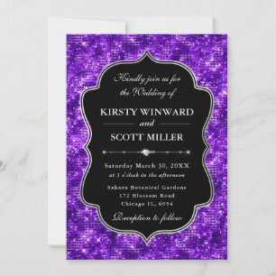 Purple Glam Sparkling Glitter Elegant Wedding Invitation