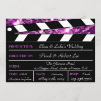 Purple Glamour Clapper Board Wedding Invite
