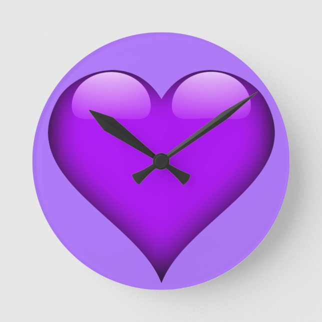Purple Glass Heart Customizable Round Clock (Front)
