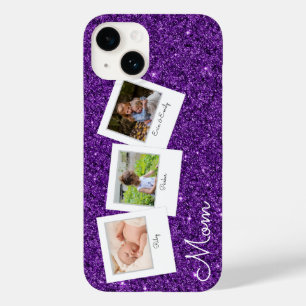Purple Glitter 3 Photos Mom Case-Mate iPhone 14 Case