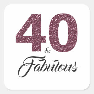 Purple Glitter 40 and Fabulous   40th Birthday Square Sticker