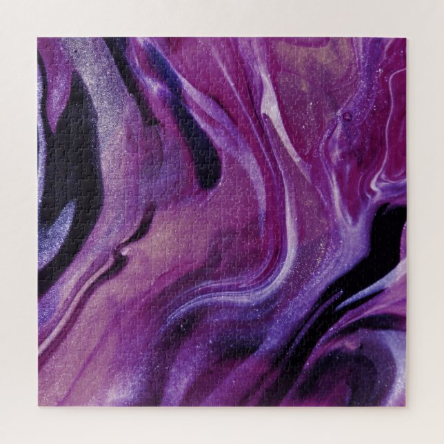 Purple Glitter Abstract Marbled Acrylic Paint Jigsaw Puzzle (Vertical)