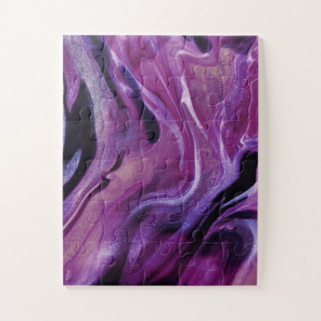 Purple Glitter Abstract Marbled Acrylic Paint Jigsaw Puzzle (Vertical)