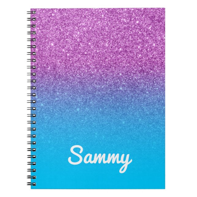 Purple Glitter and Aqua Blue Ombre Notebook (Front)