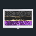 Purple Glitter and Black Damask Business Card Holder<br><div class="desc">Business Card Case - Featuring a Purple Faux Glitter and Black Damask Design ready for you to personalize. ✔NOTE: ONLY CHANGE THE TEMPLATE AREAS NEEDED! 😀 If needed, you can remove the text and start fresh adding whatever text and font you like. 📌If you need further customization, please click the...</div>