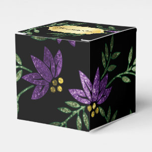 Purple Glitter and Black Floral Favor Box