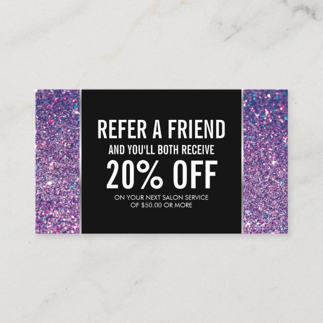 Purple Glitter and Glamour Referral Card (Front)