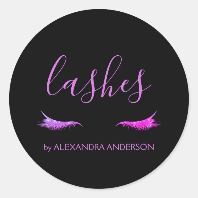 Purple Glitter and Sparkle Eyelash Extension Classic Round Sticker (Front)
