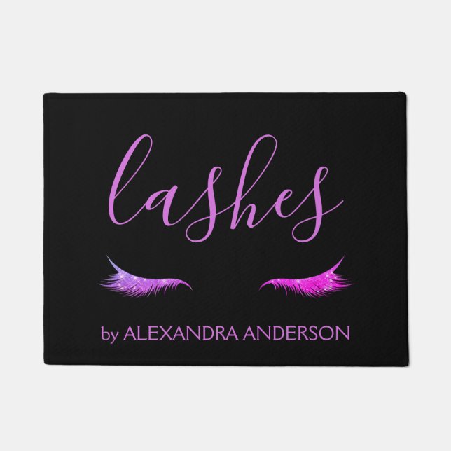 Purple Glitter and Sparkle Eyelash Extension Doormat (Front)