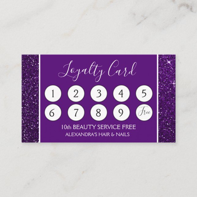 Purple Glitter and Sparkle Girly Loyalty Punch (Front)