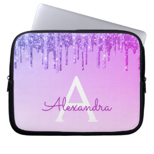 Purple Glitter and Sparkle Monogram Laptop Sleeve