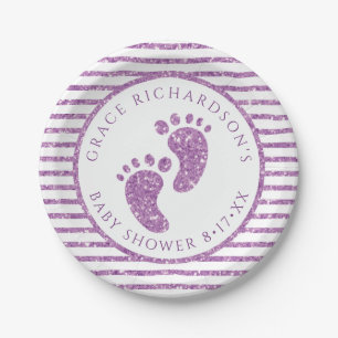 Purple Glitter Baby Feet Baby Shower Personalized Paper Plate