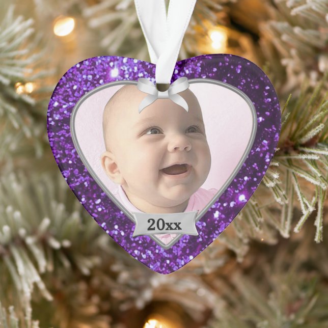 Purple Glitter Baby's 1st Christmas Ornament (Tree)