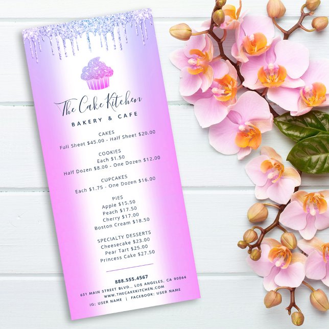 Purple Glitter Bakery Cupcake Pastry Chef Menu  (Creator Uploaded)