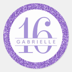 Purple Glitter Birthday Favour Sticker Label