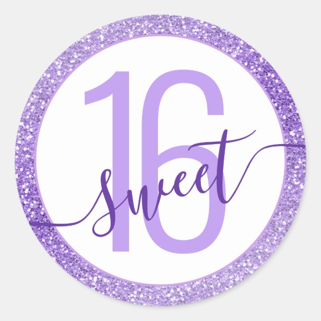 Purple Glitter Birthday Party Favour  Classic Round Sticker (Front)