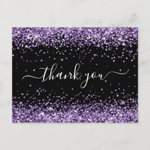 Purple Glitter Black 40th Birthday Thank You Postcard