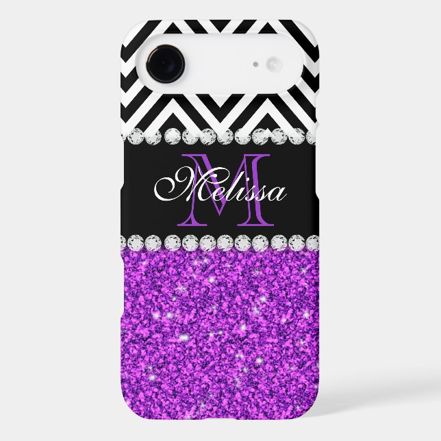 PURPLE GLITTER BLACK CHEVRON MONOGRAMMED BARELY THERE iPod CASE (Back)