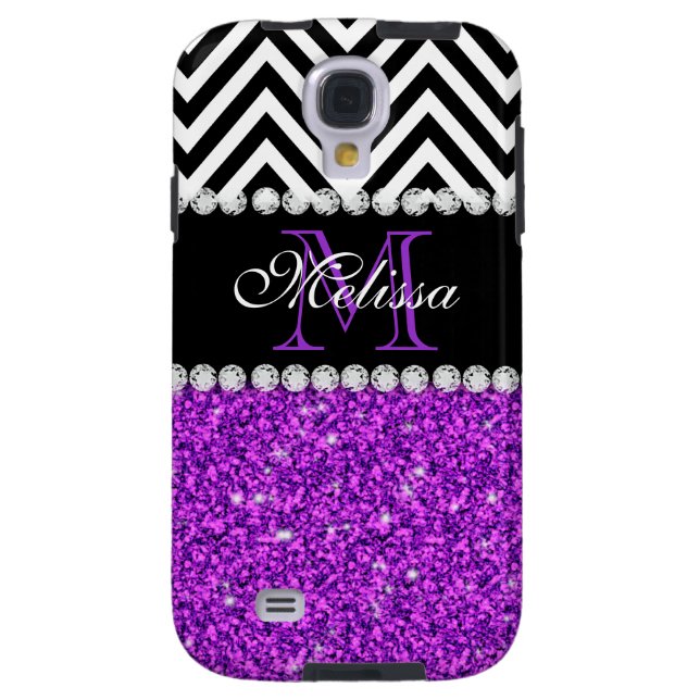 PURPLE GLITTER BLACK CHEVRON MONOGRAMMED Case-Mate SAMSUNG GALAXY CASE (Back)