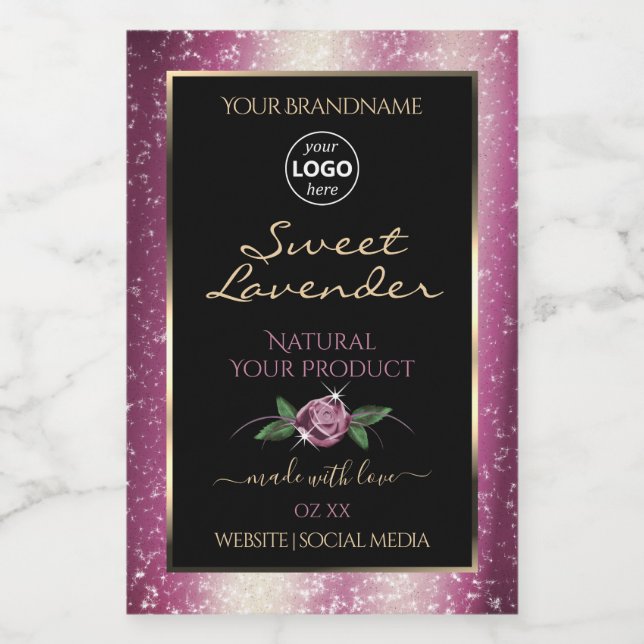 Purple Glitter Black Floral Product Labels Logo (Single Label)