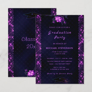 Purple Glitter Black Graduation Party Invitation