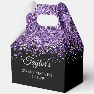 Purple Glitter Black Sweet Sixteen Favor Box