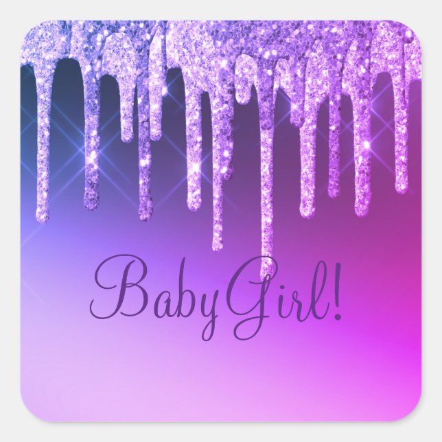 Purple Glitter Bling Girl Name Sparkle Glam Chic Square Sticker (Front)