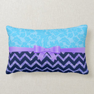 Purple Glitter Blue Chevron Blue Damasks Lumbar Pillow