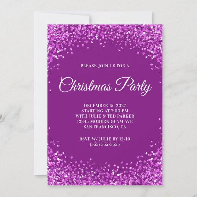 Purple Glitter Border Christmas Party Invitation (Front)