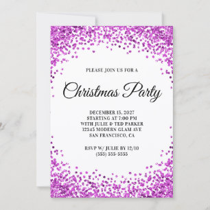 Purple Glitter Border White Christmas Party Invitation