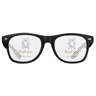Purple glitter bow add name letter monogram thank retro sunglasses