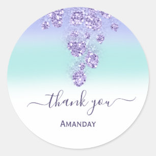 Purple Glitter Bridal Shower Sweet16th Thank Blue Classic Round Sticker