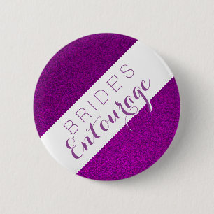 Purple glitter bride's entourage bridesmaid button