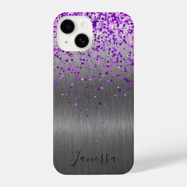 Purple Glitter Brushed Metal  iPhone Case (Back)