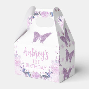 Purple Glitter Butterfly Birthday Gable Favor Box