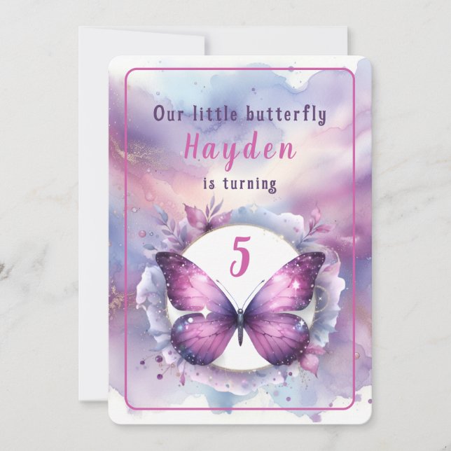 Purple Glitter Butterfly - Birthday Invitation (Front)