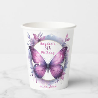 Purple Glitter Butterfly - Birthday Paper Cups