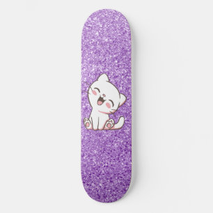 Purple Glitter Cat Skateboard Deck