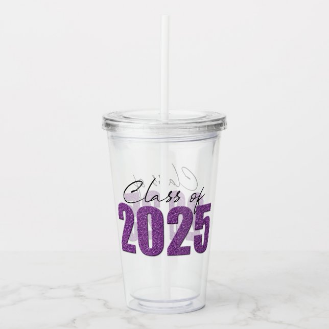 Purple Glitter Class of 2025 Acrylic Tumbler (Front)