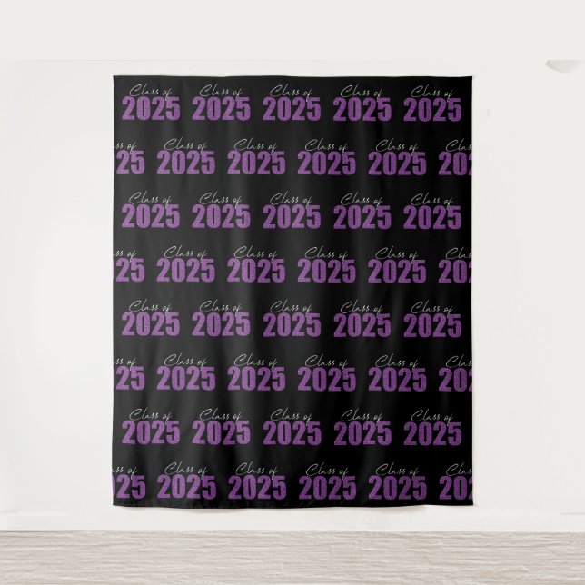Purple Glitter Class of 2025 Photo Backdrop Tapestry (Front)