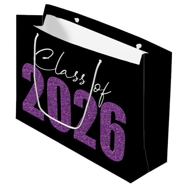 Purple Glitter Class of 2026 Large Gift Bag (Front Angled)