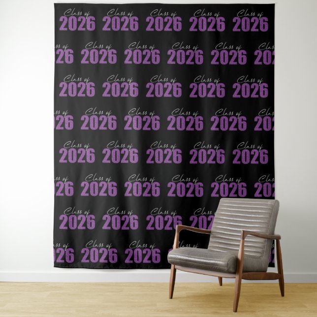 Purple Glitter Class of 2026 Photo Backdrop Tapestry (In Situ)