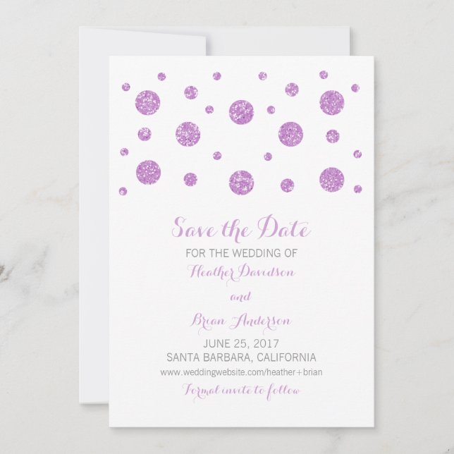 Purple Glitter Confetti Save the Date Invite (Front)