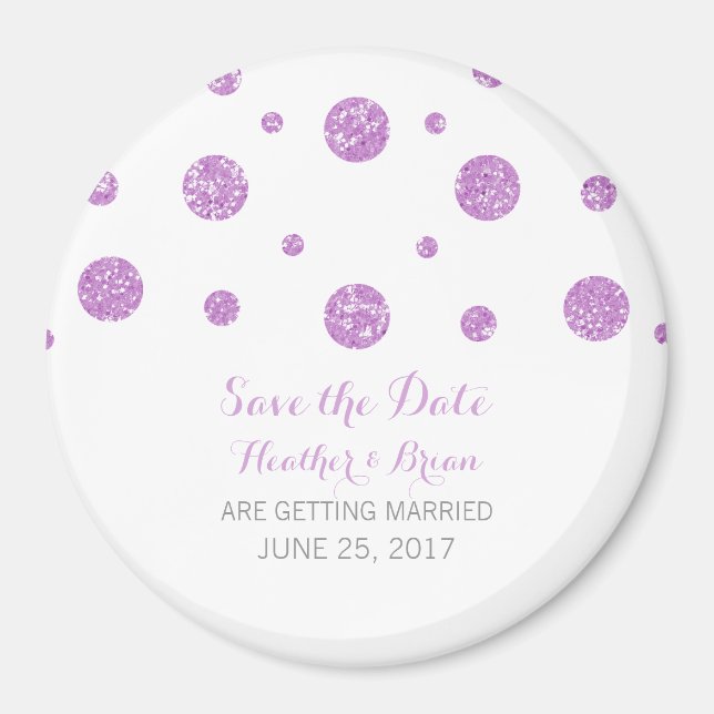 Purple Glitter Confetti Save the Date Magnet (Front)