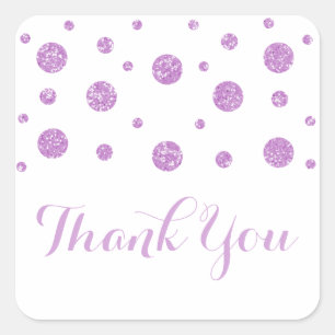 Purple Glitter Confetti Wedding Thank You Stickers