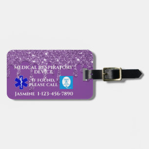Purple Glitter CPAP Machine Carry-On Luggage Tag