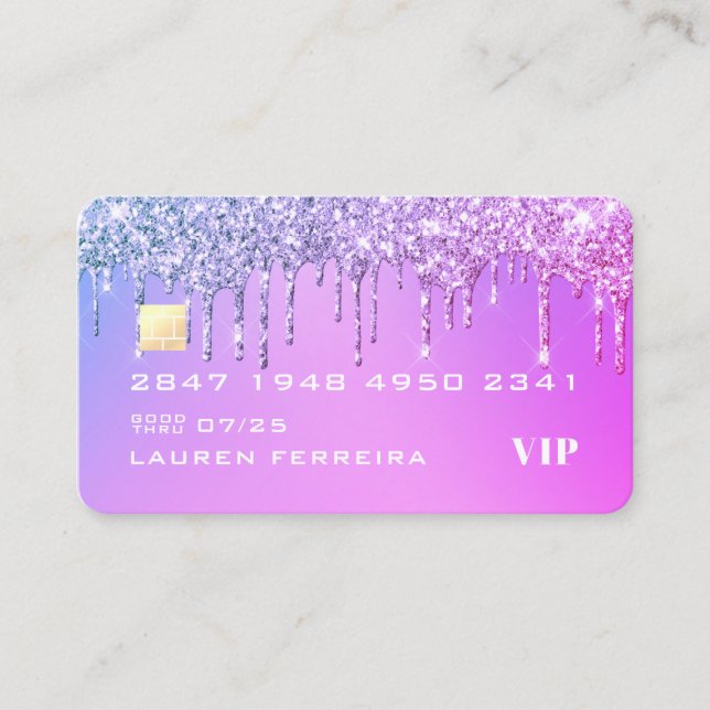 Purple Glitter Credit Card Style Business Card (Front)