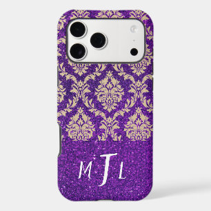 Purple Glitter Damask Stylish Personalized